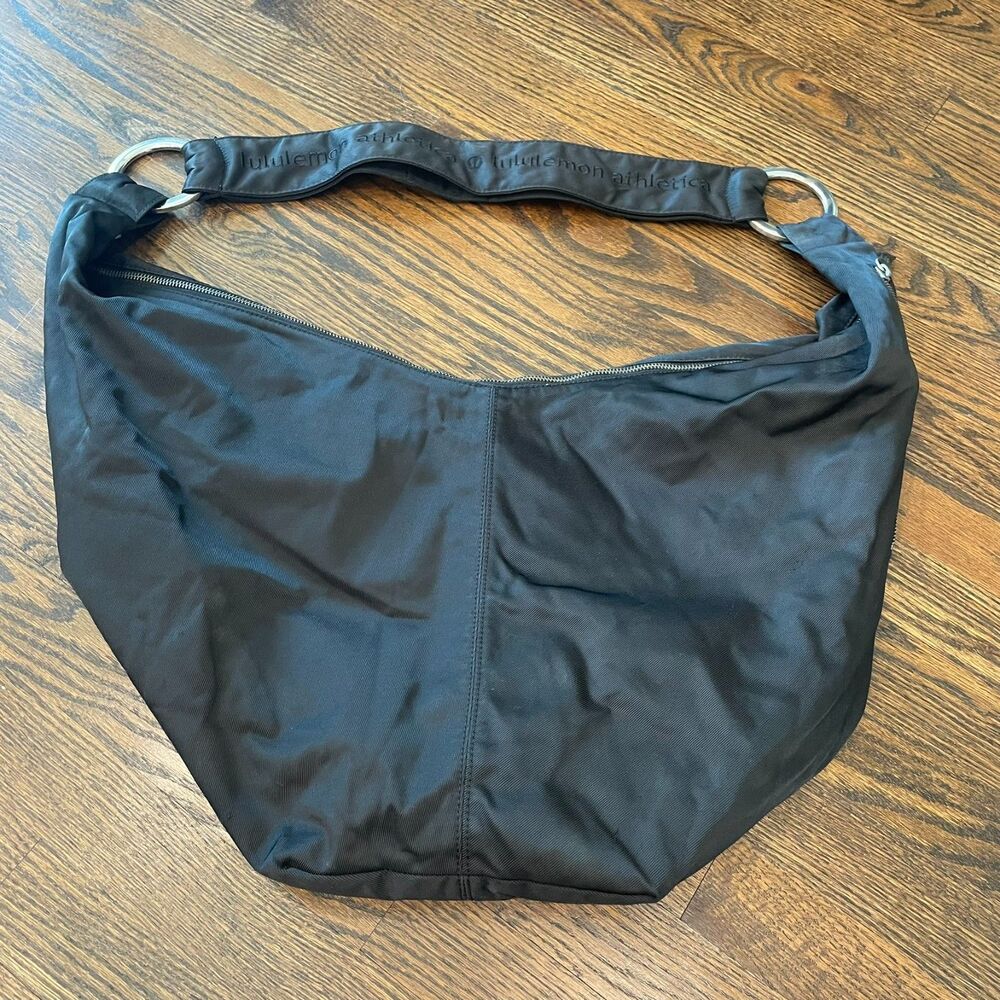 LULULEMON ATHLETICA Large Crescent Half Moon Black Nylon Hobo Sling Diaper Bag